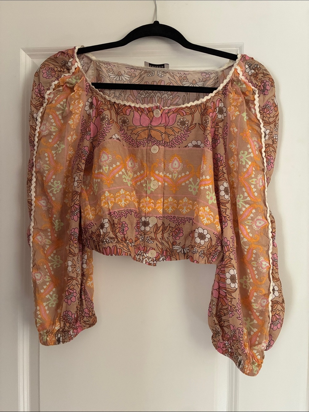 Sandro Peach & Pink Floral  Crop Top